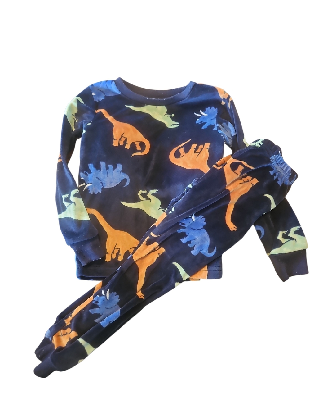 Navy Dinosaur Print Kids Pajama Set - Soft Fleece Velour Carters 4t